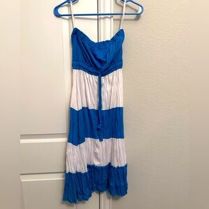 Strapless Blue and White Striped Cotton Dress with rope - Large